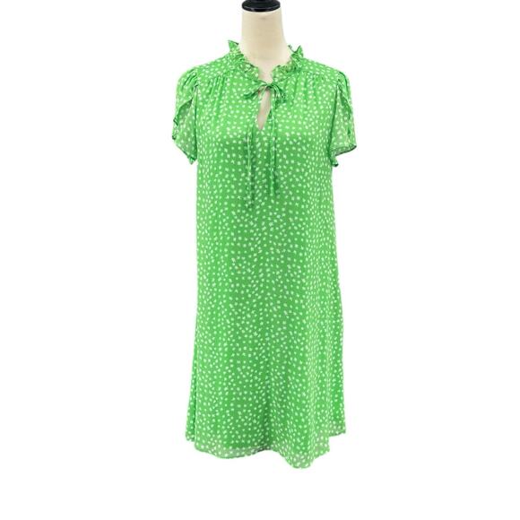 DKNY Green And White Short Flutter Sleeve Flowy Floral Shift Dress - Picture 1 of 11